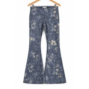 We The Free Free People Penny Pull On Flare Jeans Blue Floral Print Size 29